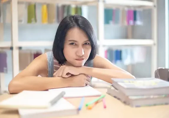 Young Asian girl with stress emotion whi